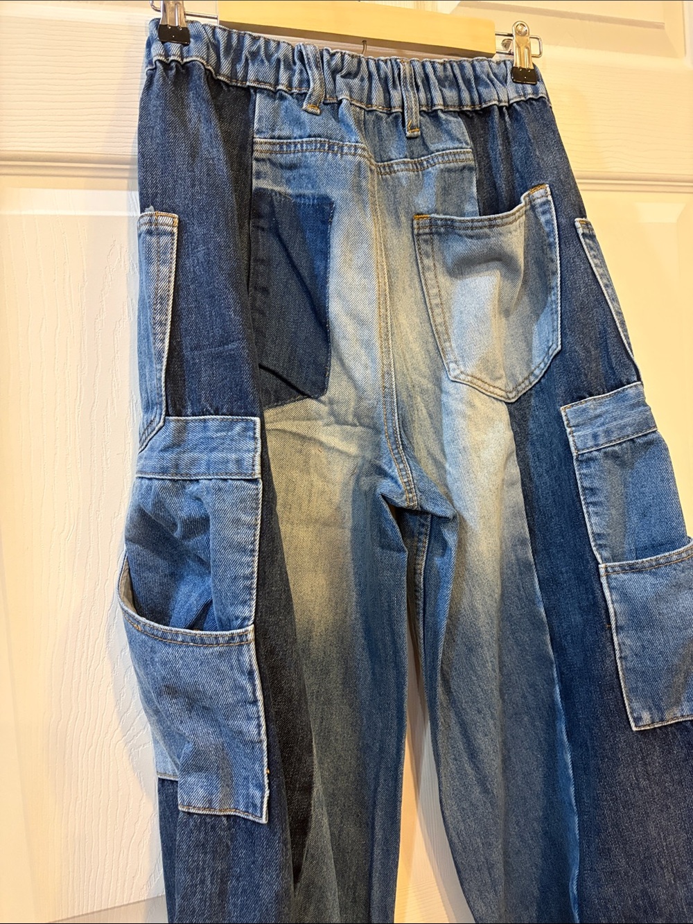 Oli & Hali NWT Blue Faded UPSIDE DOWN POCKETS Patchwork Wide-Leg Jeans - Picture 13 of 13